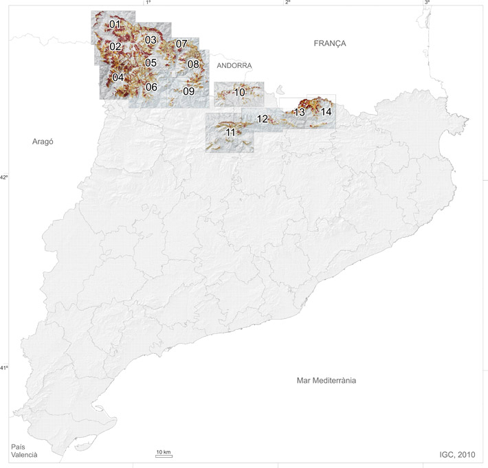 Mapa de zones d'allaus de Catalunya 1:25.000